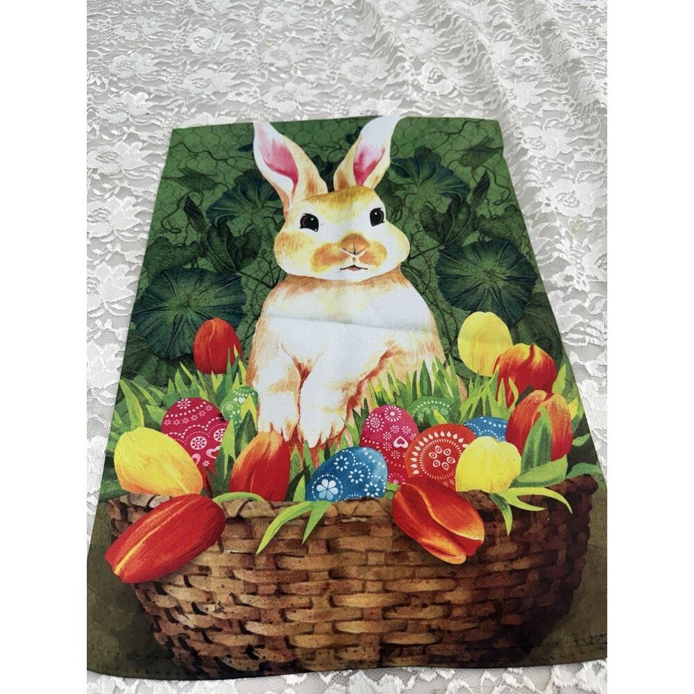Happy Easter Bunny Lovers Flag, Egg Spring Home Décor, Cottage 17.5”x12.25”